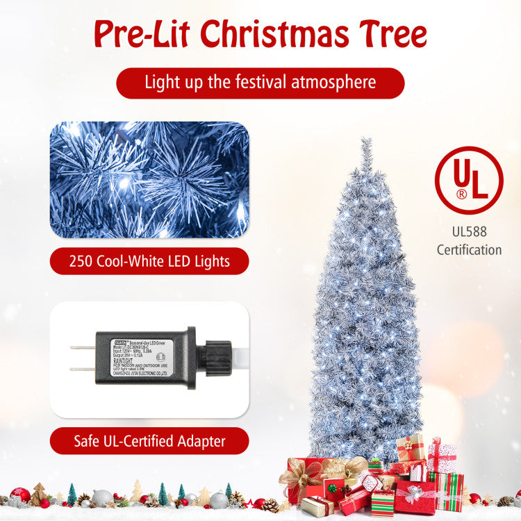 Pre-Lit Black and White Artificial Christmas Tree with Cool-White LED Lights