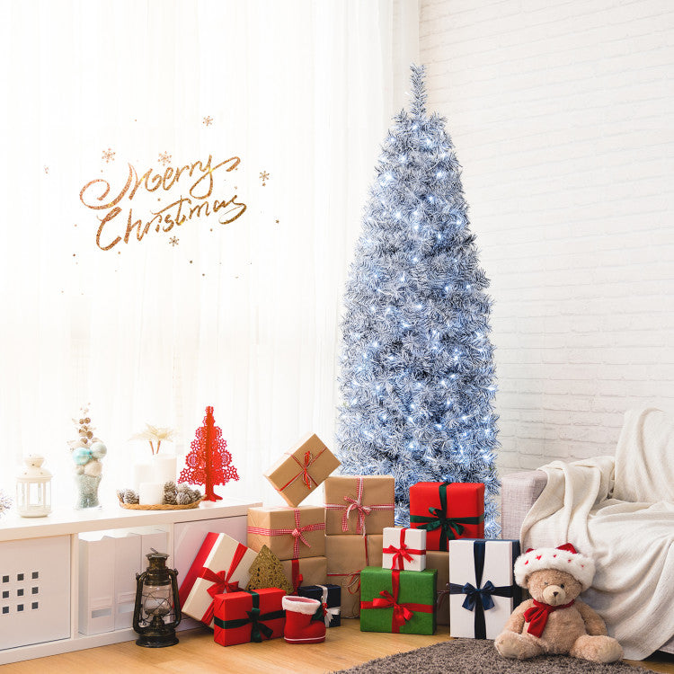 Pre-Lit Black and White Artificial Christmas Tree with Cool-White LED Lights