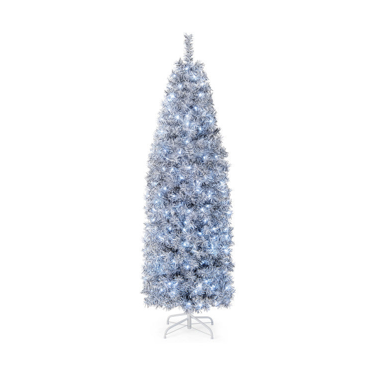 Pre-Lit Black and White Artificial Christmas Tree with Cool-White LED Lights