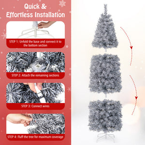 Pre-Lit Black and White Artificial Christmas Tree with Cool-White LED Lights