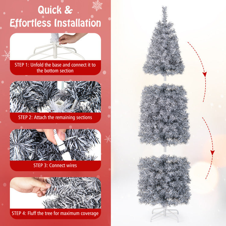 Pre-Lit Black and White Artificial Christmas Tree with Cool-White LED Lights