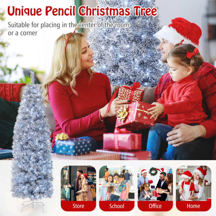 Pre-Lit Black and White Artificial Christmas Tree with Cool-White LED Lights
