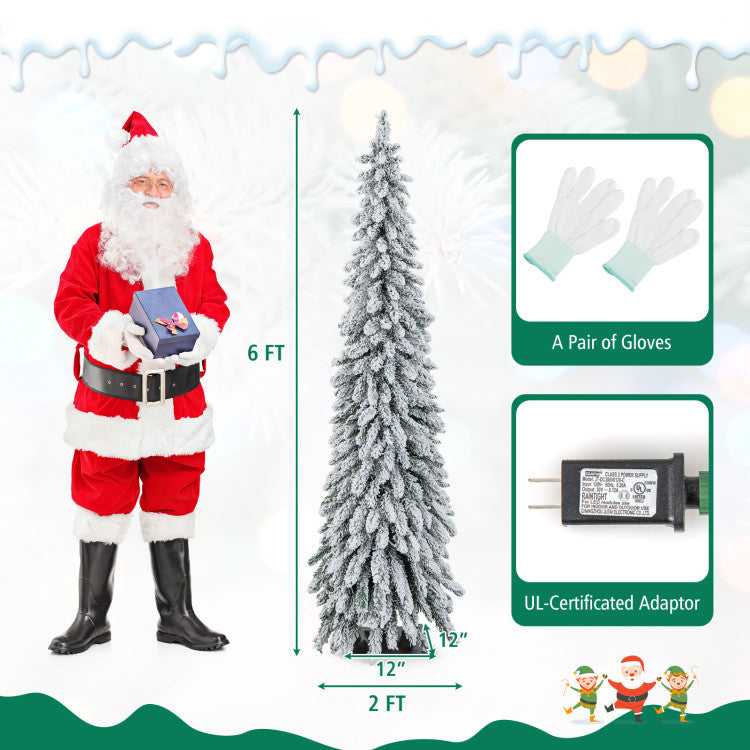 Snow-Flocked Pre-Lit Artificial Christmas Tree - Slim Pencil Design for Xmas Decor