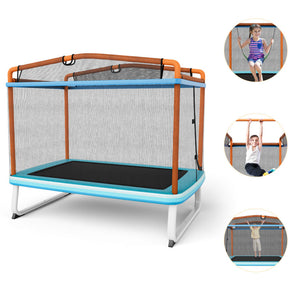 6 Ft Kids Trampoline with Swing, Horizontal Bar & Safety Net – Outdoor Play Equipment