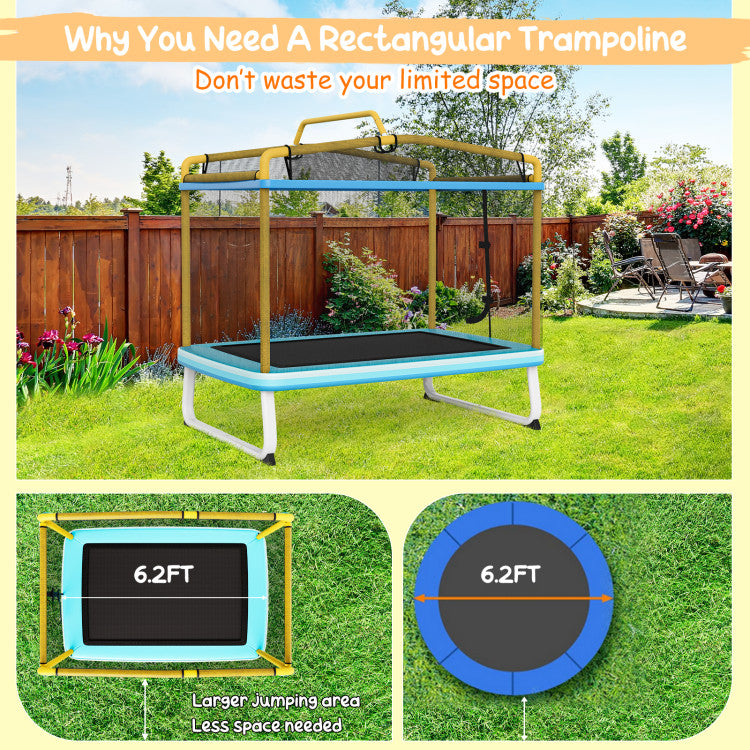 6 Ft Kids Trampoline with Swing, Horizontal Bar & Safety Net – Outdoor Play Equipment