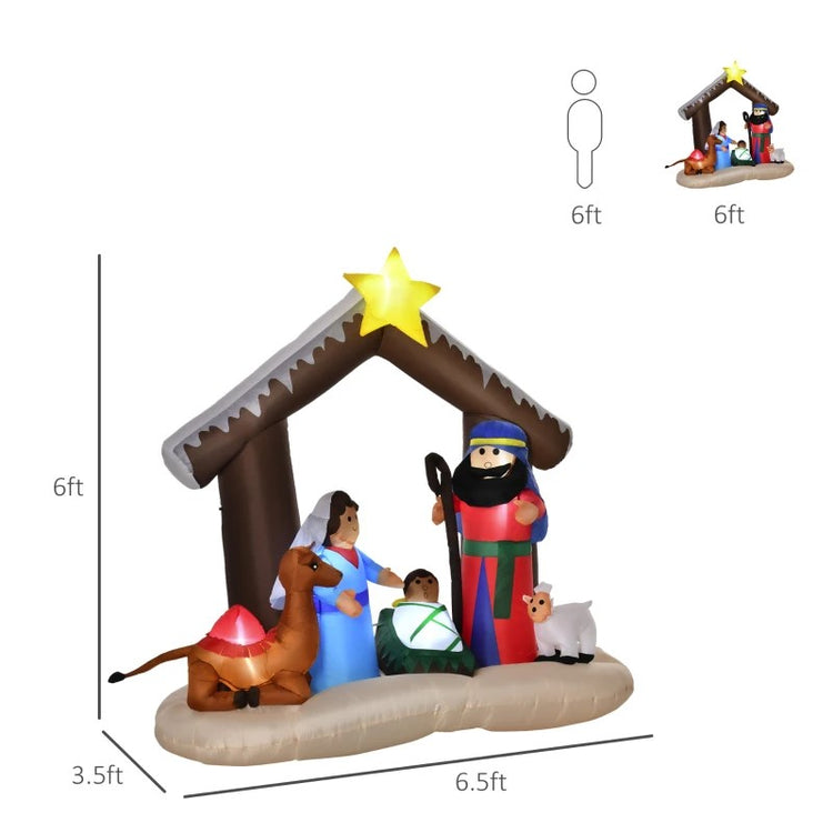 6' Inflatable Nativity Scene for Outdoor Christmas Decor with LED Lights Display