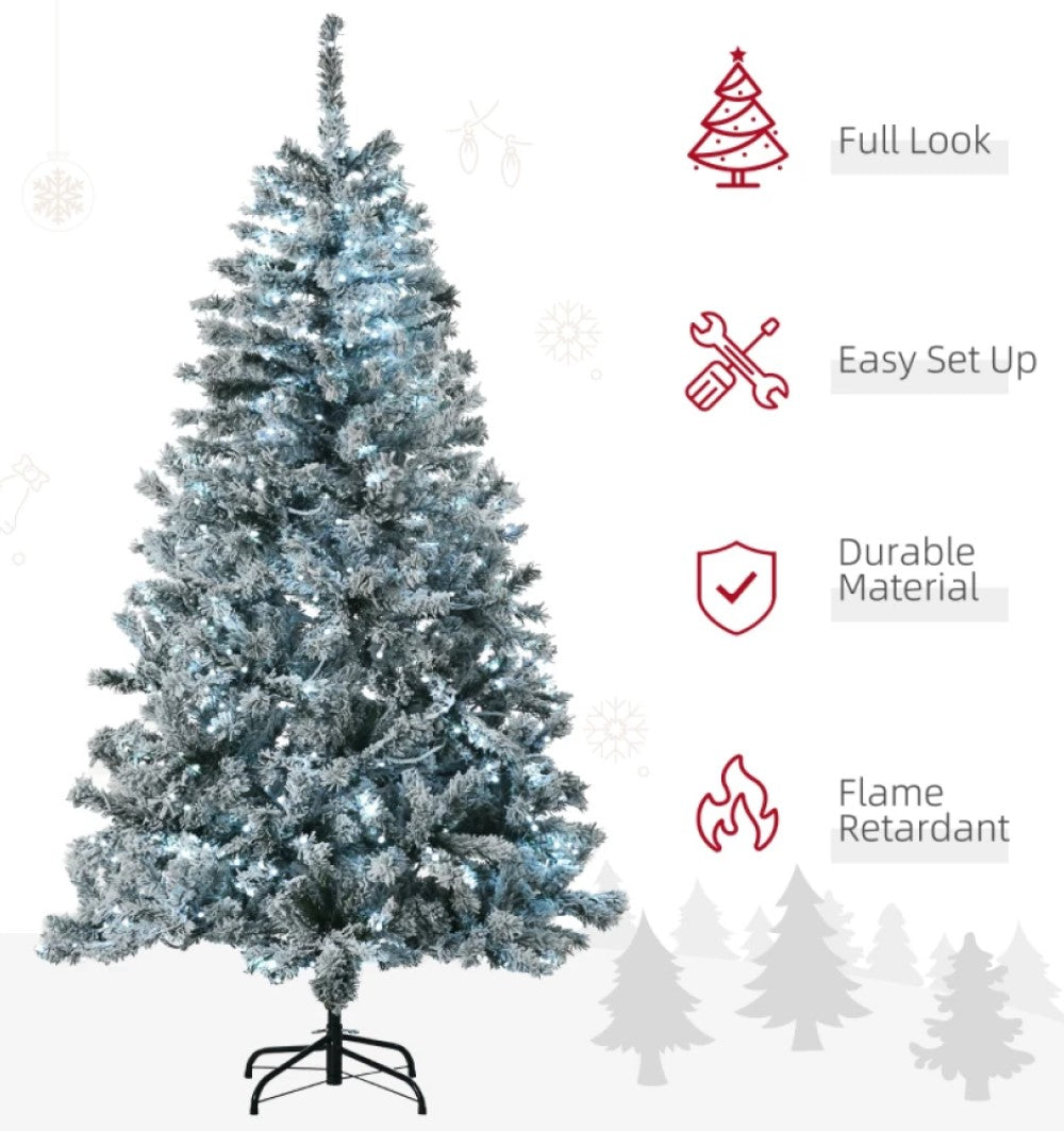 6' Prelit Flocked Artificial Christmas Tree, Snow Frosted, Cold White LED Lights