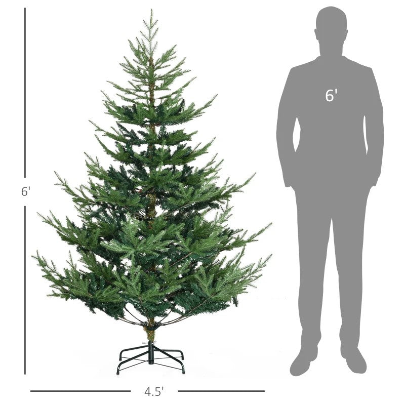 6ft Artificial Christmas Tree, Realistic Pine with 795 Branches, Hinged Auto-Open & Steel Base