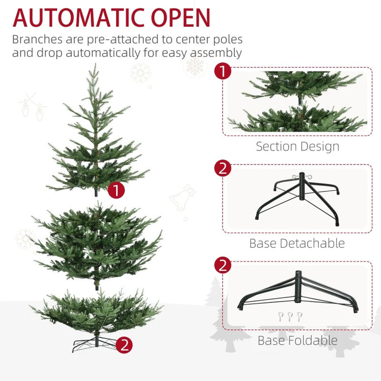 6ft Artificial Christmas Tree, Realistic Pine with 795 Branches, Hinged Auto-Open & Steel Base