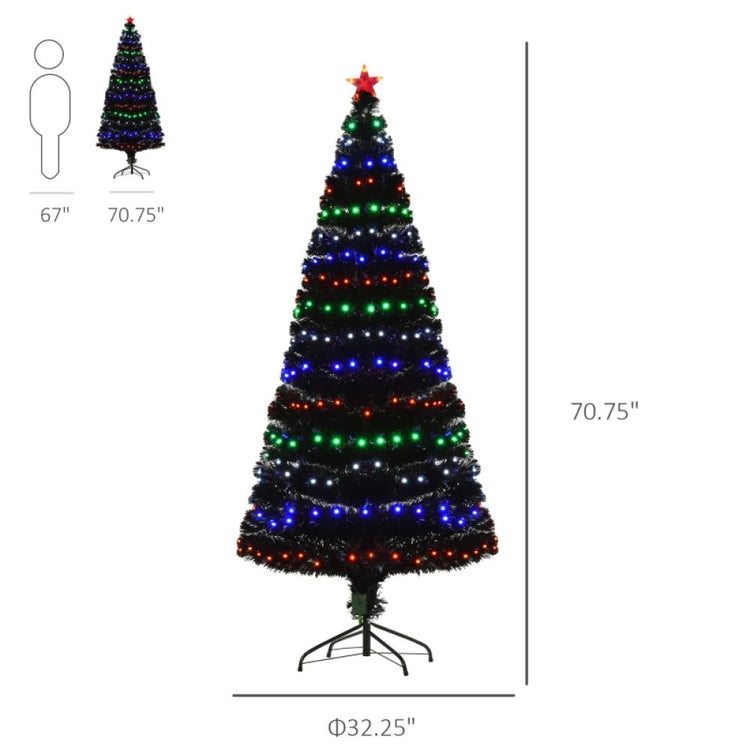 6ft Black Fir Artificial Christmas Tree with 230 Multi-Color Fiber Optic LED Lights and Tips