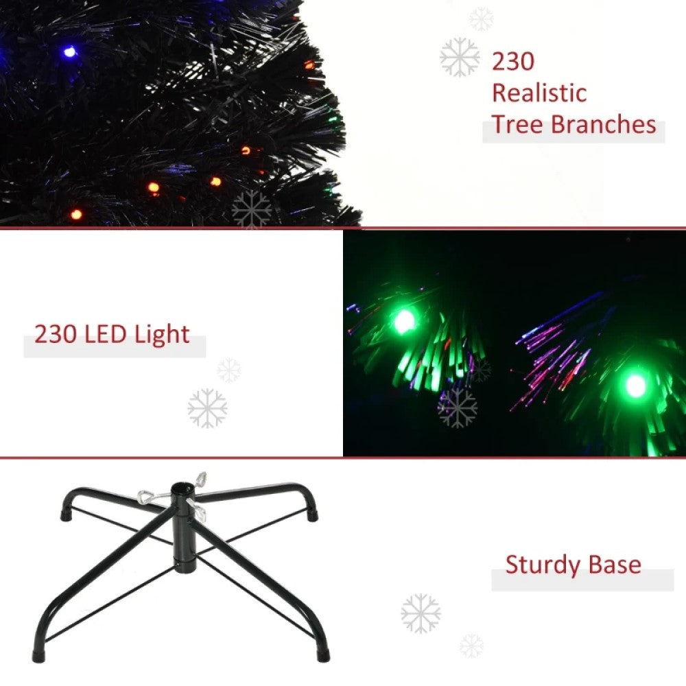 6ft Black Fir Artificial Christmas Tree with 230 Multi-Color Fiber Optic LED Lights and Tips