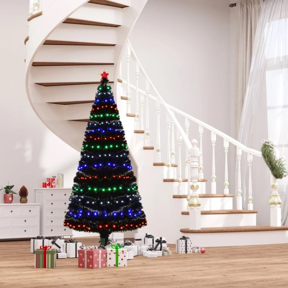 6ft Black Fir Artificial Christmas Tree with 230 Multi-Color Fiber Optic LED Lights and Tips