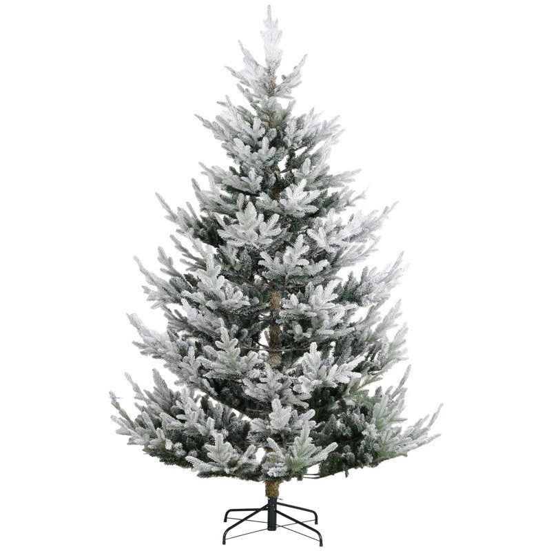 6ft Flocked Artificial Christmas Tree with 795 Tips, Hinged Design & Steel Base