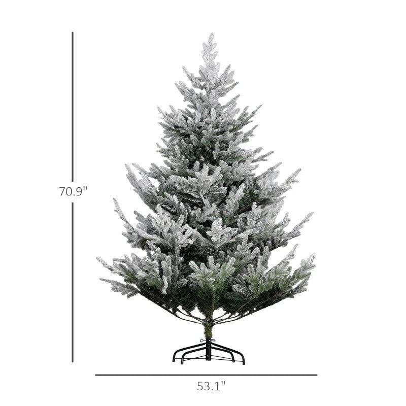 6ft Flocked Artificial Christmas Tree with 795 Tips, Hinged Design & Steel Base