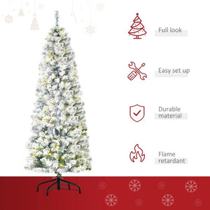 6ft Pre-Lit Snow-Flocked Slim Douglas Fir Artificial Christmas Tree, 250 LED Lights, 462 Tips