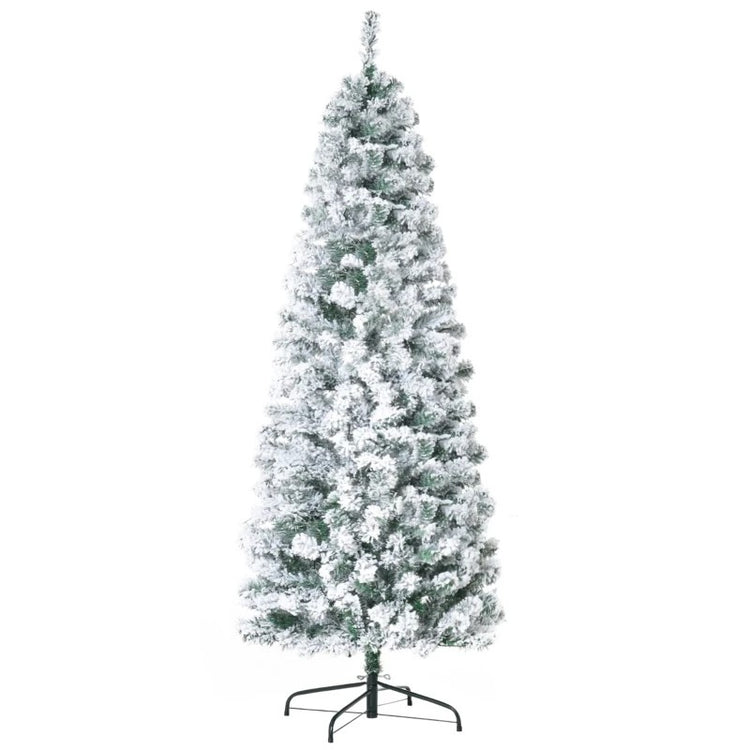 6ft Pre-Lit Snow-Flocked Slim Douglas Fir Artificial Christmas Tree, 250 LED Lights, 462 Tips