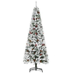 6ft Pre-Lit Snow-Flocked Slim Douglas Fir Artificial Christmas Tree, 250 LED Lights, 462 Tips