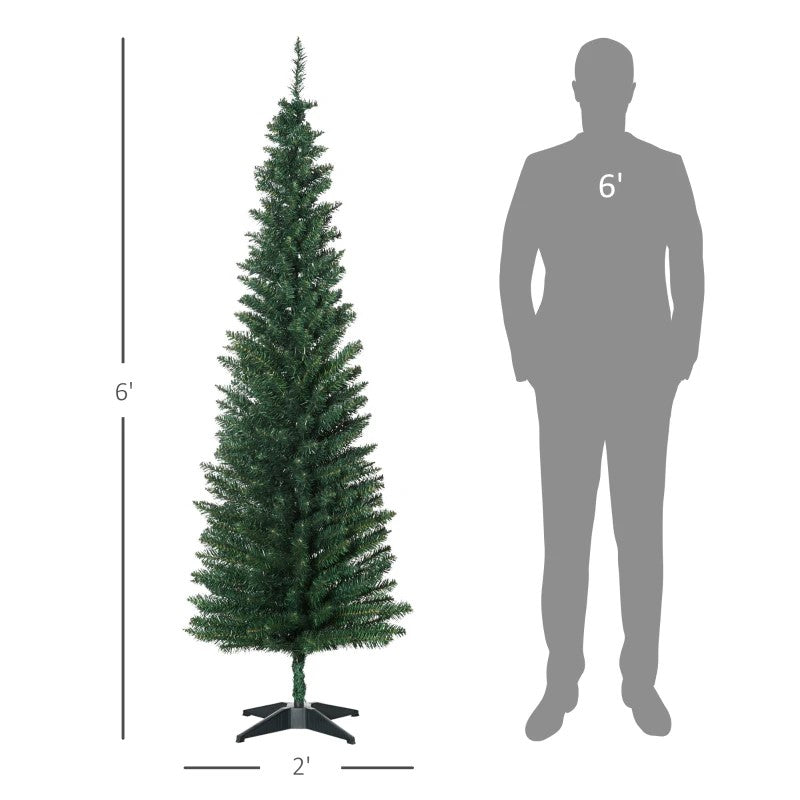 6ft Slim Artificial Pencil Christmas Tree with 390 Realistic Tips and Durable Plastic Stand