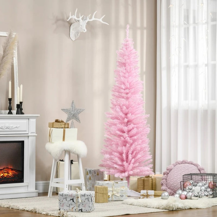 6ft Slim Artificial Pencil Christmas Tree with 390 Realistic Tips and Durable Plastic Stand