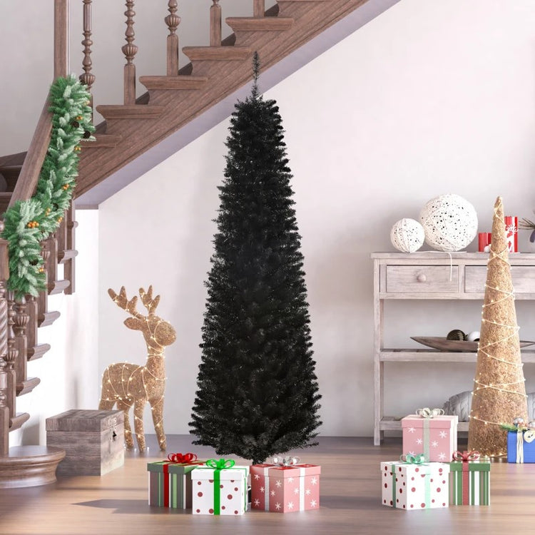 6ft Slim Artificial Pencil Christmas Tree with 390 Realistic Tips and Durable Plastic Stand