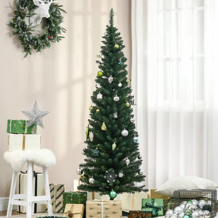 6ft Slim Artificial Pencil Christmas Tree with 390 Realistic Tips and Durable Plastic Stand