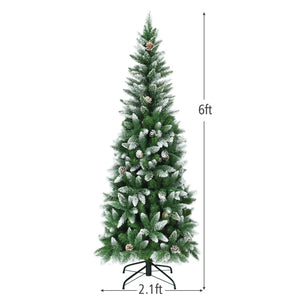 6ft Slim Artificial Pencil Christmas Tree with Pine Cones – Space-Saving Holiday Decor