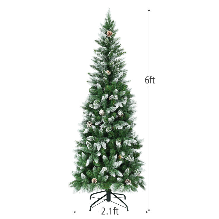 6ft Slim Artificial Pencil Christmas Tree with Pine Cones – Space-Saving Holiday Decor