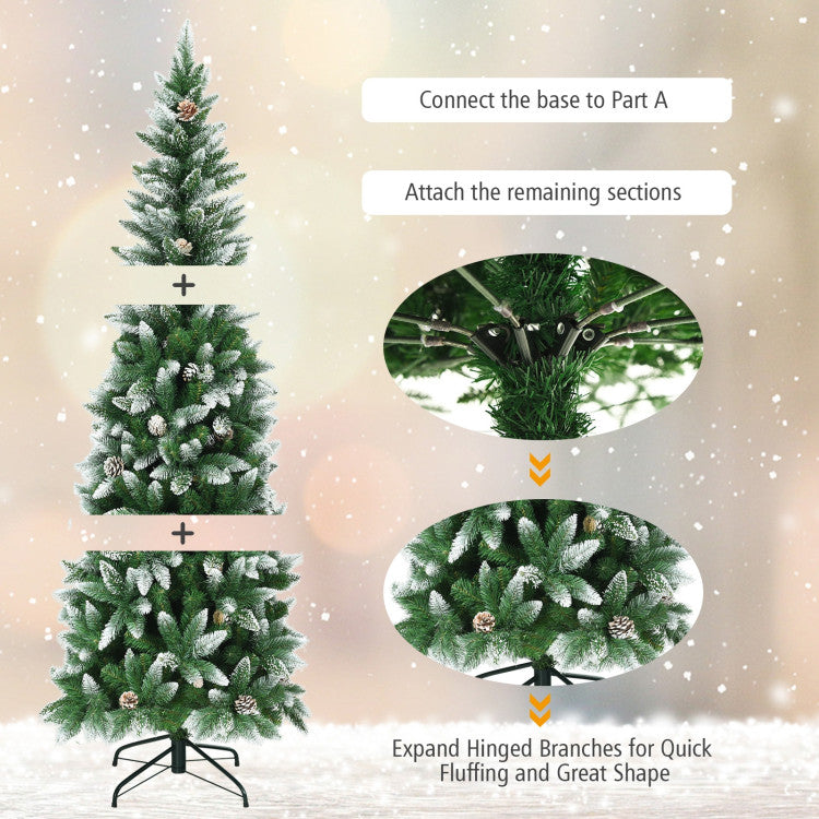 6ft Slim Artificial Pencil Christmas Tree with Pine Cones – Space-Saving Holiday Decor