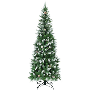 6ft Slim Artificial Pencil Christmas Tree with Pine Cones – Space-Saving Holiday Decor