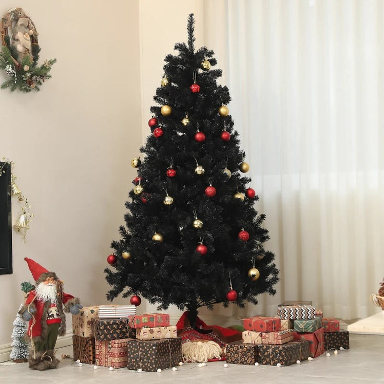 6ft Unlit Black Artificial Christmas Tree with 1000 Branch Tips & Steel Base