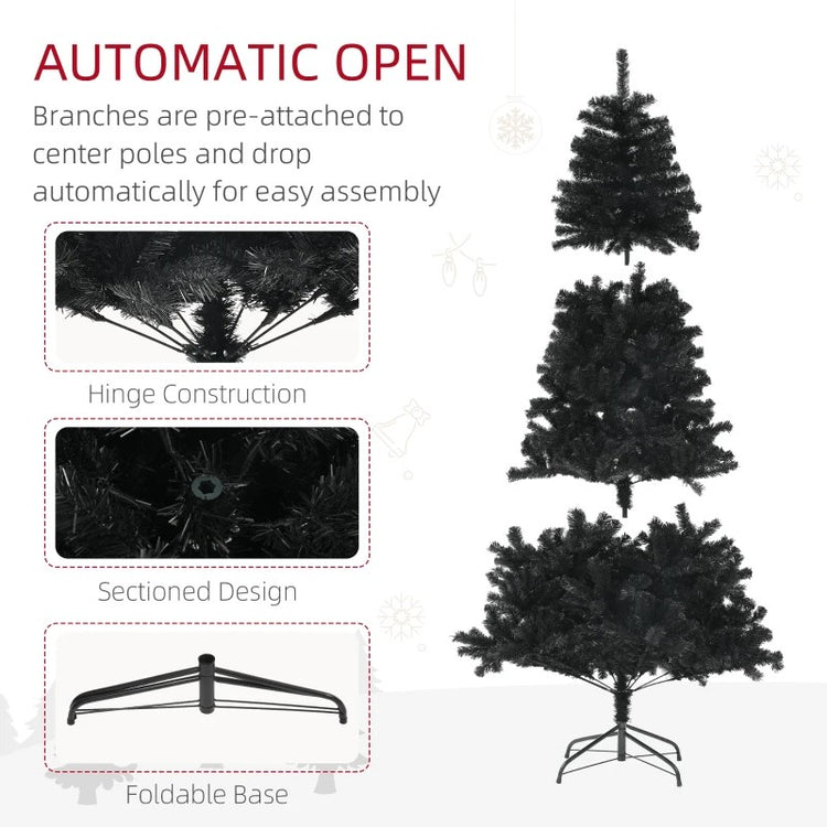 6ft Unlit Black Artificial Christmas Tree with 1000 Branch Tips & Steel Base