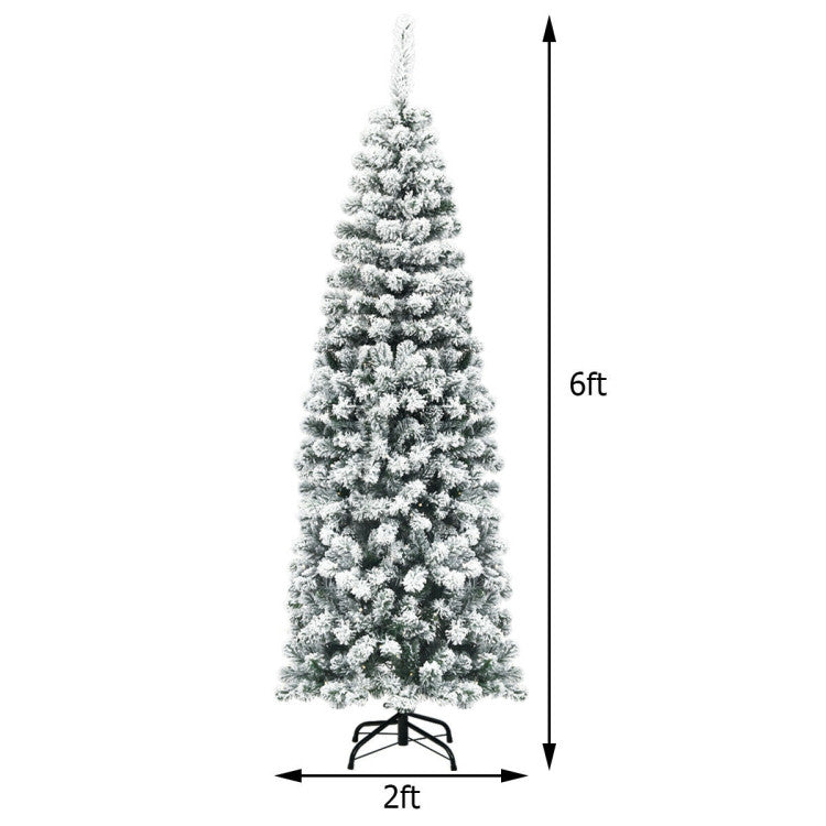 6ft Unlit Snow Flocked Pencil Christmas Tree with 500 Branch Tips for Holiday Decor