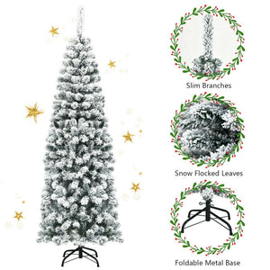 6ft Unlit Snow Flocked Pencil Christmas Tree with 500 Branch Tips for Holiday Decor