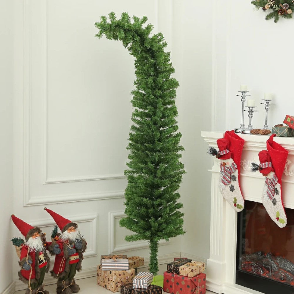 6ft Whimsical Pencil Christmas Tree, Bendable Artificial Tree with 400 Tips & Metal Base, Green