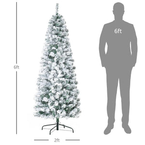 6ft, 7.5ft and 9ft Pre-Lit Snow-Flocked Slim Douglas Fir Artificial Christmas Trees with LED Lights, Realistic Branches, and 641, 988, and 462 Tips