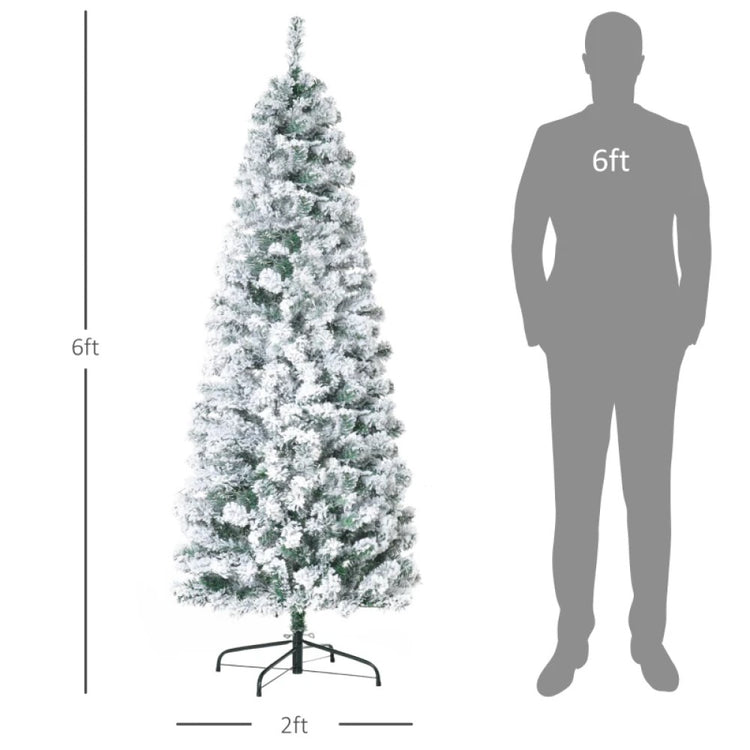 6ft, 7.5ft and 9ft Pre-Lit Snow-Flocked Slim Douglas Fir Artificial Christmas Trees with LED Lights, Realistic Branches, and 641, 988, and 462 Tips