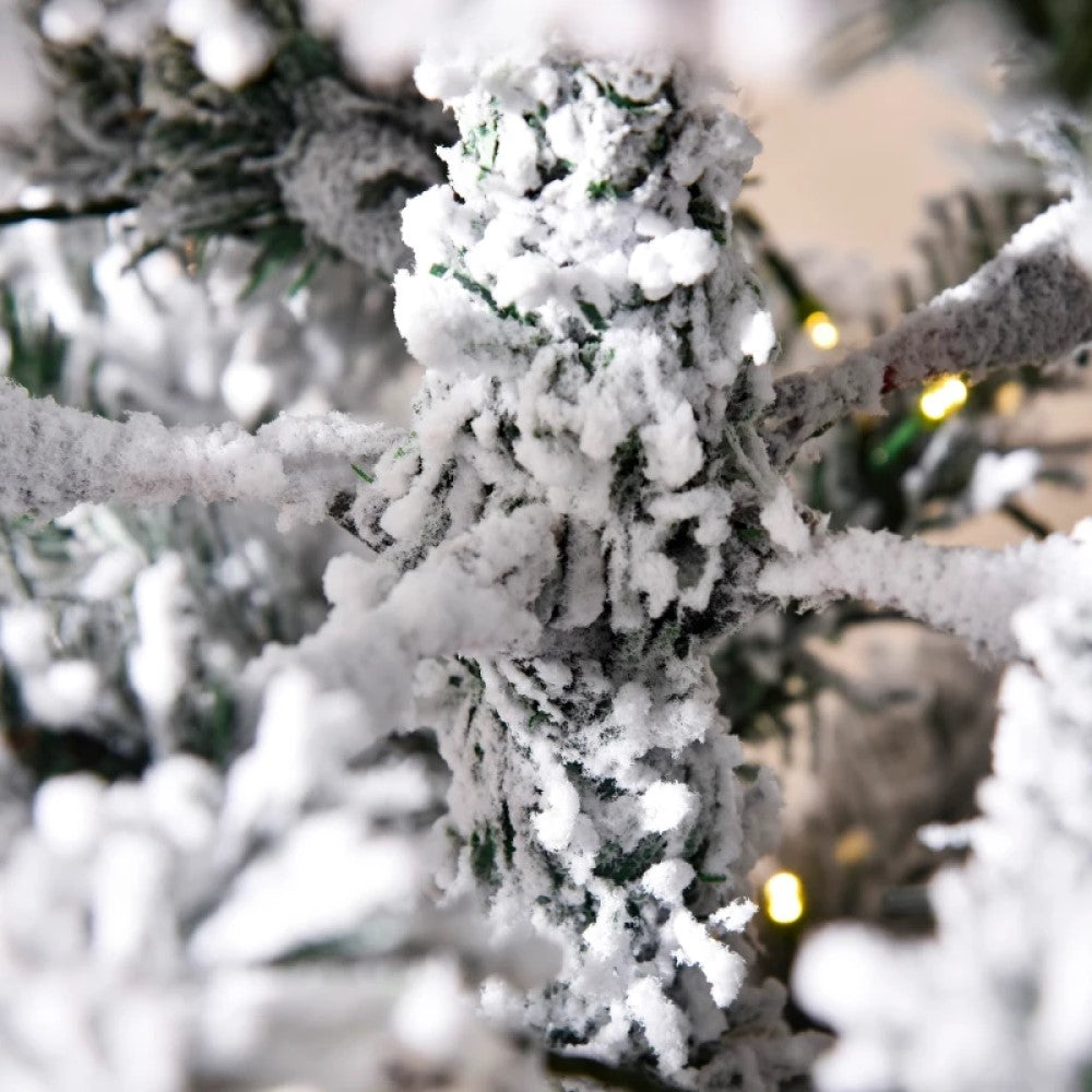 6ft, 7.5ft and 9ft Pre-Lit Snow-Flocked Slim Douglas Fir Artificial Christmas Trees with LED Lights, Realistic Branches, and 641, 988, and 462 Tips
