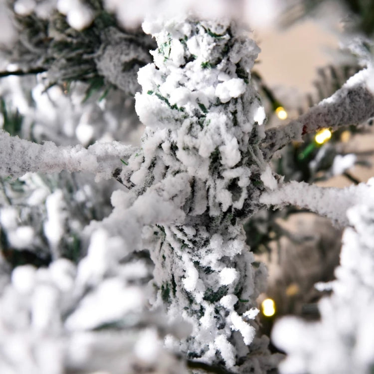 6ft, 7.5ft and 9ft Pre-Lit Snow-Flocked Slim Douglas Fir Artificial Christmas Trees with LED Lights, Realistic Branches, and 641, 988, and 462 Tips