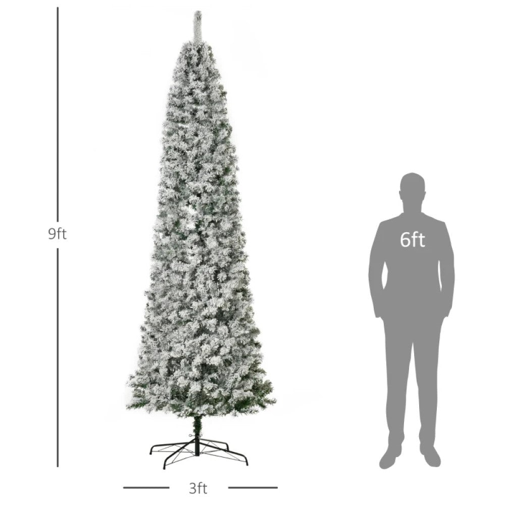 6ft, 7.5ft and 9ft Pre-Lit Snow-Flocked Slim Douglas Fir Artificial Christmas Trees with LED Lights, Realistic Branches, and 641, 988, and 462 Tips