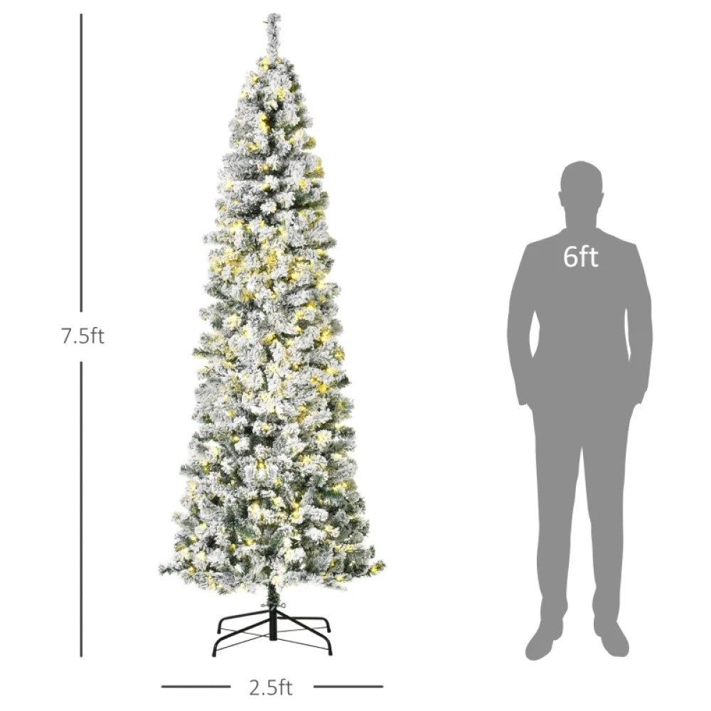 6ft, 7.5ft and 9ft Pre-Lit Snow-Flocked Slim Douglas Fir Artificial Christmas Trees with LED Lights, Realistic Branches, and 641, 988, and 462 Tips