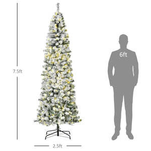6ft, 7.5ft and 9ft Pre-Lit Snow-Flocked Slim Douglas Fir Artificial Christmas Trees with LED Lights, Realistic Branches, and 641, 988, and 462 Tips