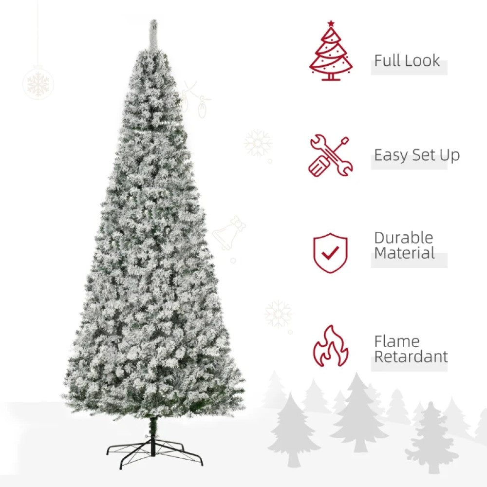 6ft, 7.5ft and 9ft Pre-Lit Snow-Flocked Slim Douglas Fir Artificial Christmas Trees with LED Lights, Realistic Branches, and 641, 988, and 462 Tips