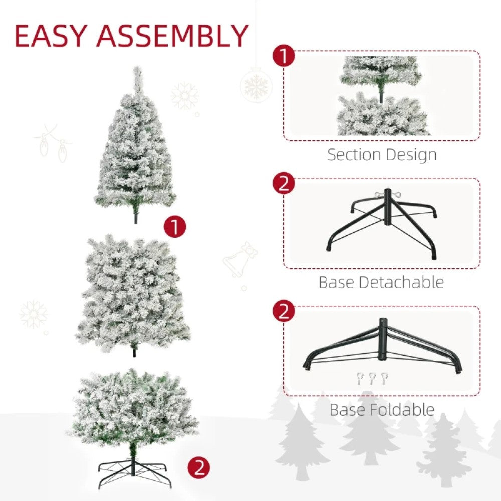 6ft, 7.5ft and 9ft Pre-Lit Snow-Flocked Slim Douglas Fir Artificial Christmas Trees with LED Lights, Realistic Branches, and 641, 988, and 462 Tips