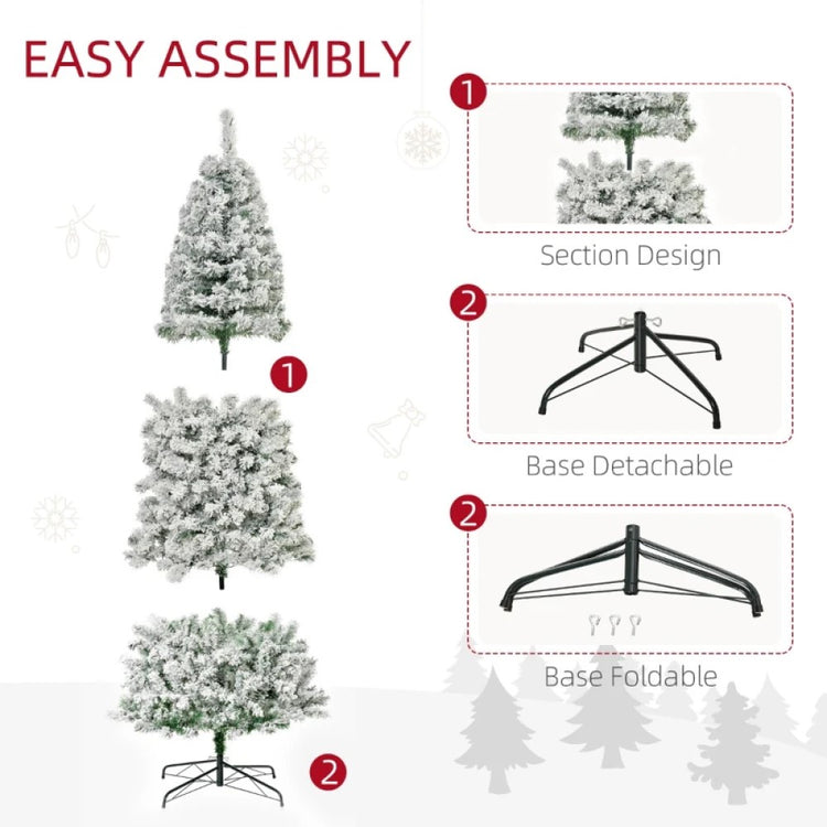 6ft, 7.5ft and 9ft Pre-Lit Snow-Flocked Slim Douglas Fir Artificial Christmas Trees with LED Lights, Realistic Branches, and 641, 988, and 462 Tips
