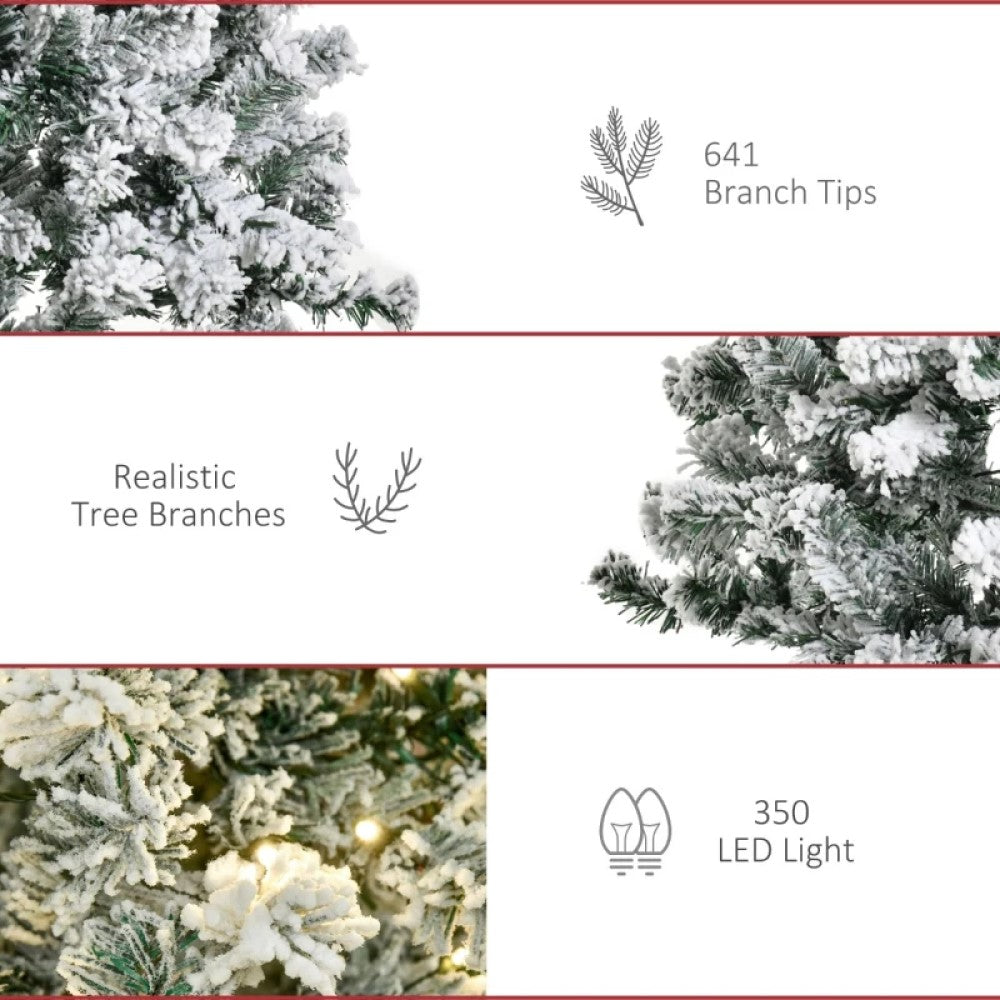 6ft, 7.5ft and 9ft Pre-Lit Snow-Flocked Slim Douglas Fir Artificial Christmas Trees with LED Lights, Realistic Branches, and 641, 988, and 462 Tips
