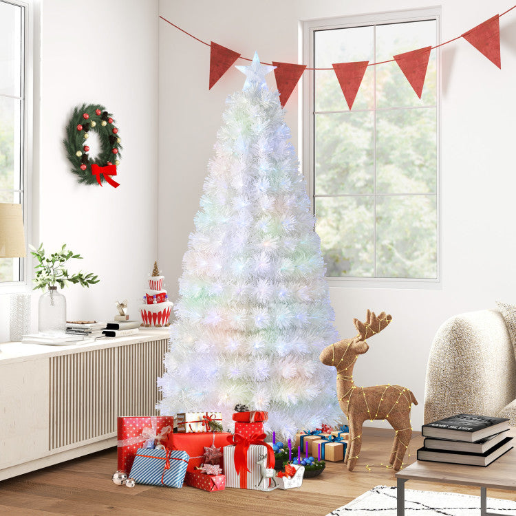 Pre-Lit Snow-Flocked Fiber Optic White Artificial Christmas Tree