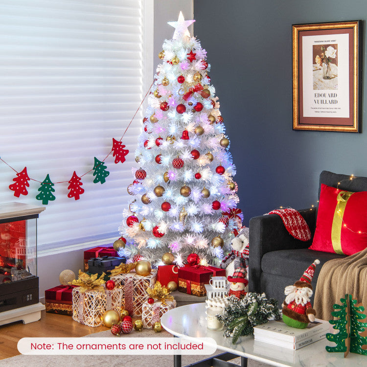 Pre-Lit Snow-Flocked Fiber Optic White Artificial Christmas Tree