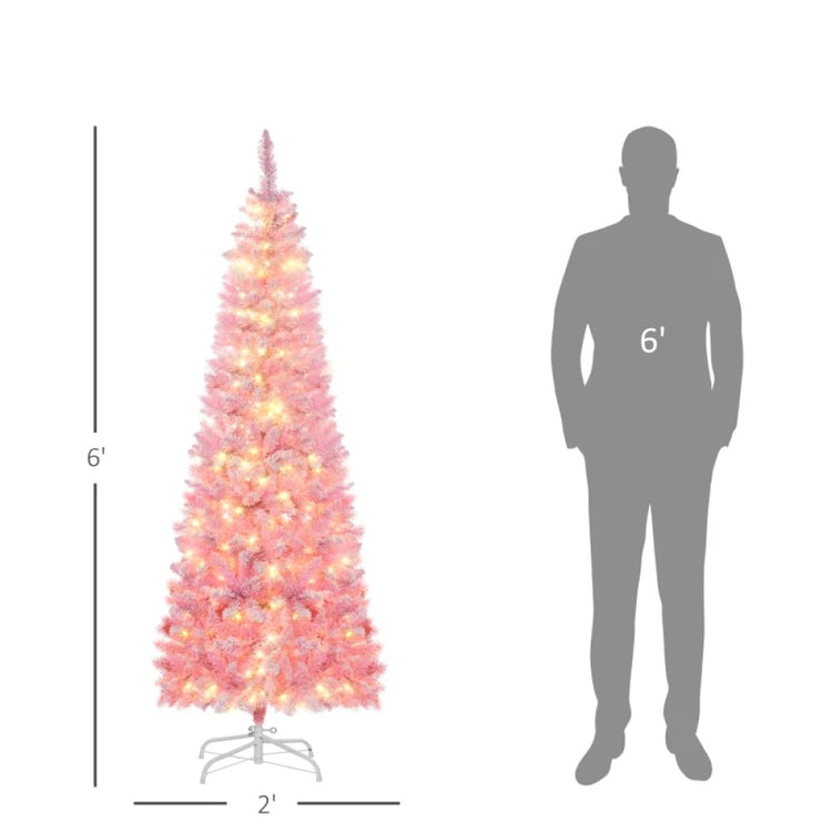 6ft and 7.5ft Pre-Lit Snow Flocked Pencil Christmas Tree, Warm White LED, Auto Open