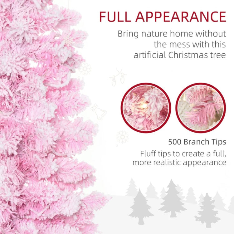 6ft and 7.5ft Pre-Lit Snow Flocked Pencil Christmas Tree, Warm White LED, Auto Open