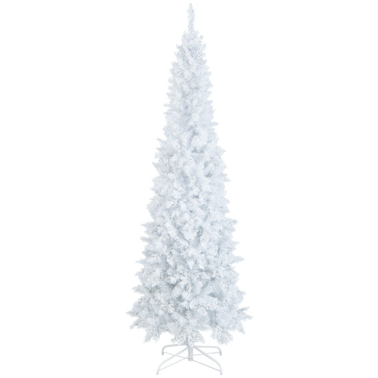 7-Foot Pre-Lit Pencil Christmas Tree - White with 300 LED Lights & 8 Flash Modes